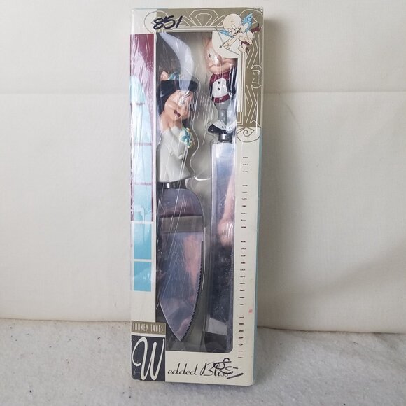 Cake Server Knife Set VTG Looney Tunes Porky/ Petunia Pig Wedded Bliss Wedding - Picture 3 of 9